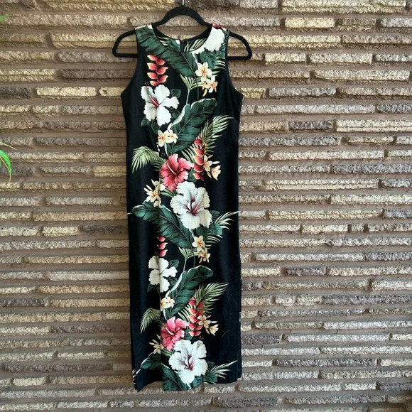 Iolani Made in Hawaii Black Hibiscus Floral Pencil Maxi Dress Size Small - Picture 9 of 9